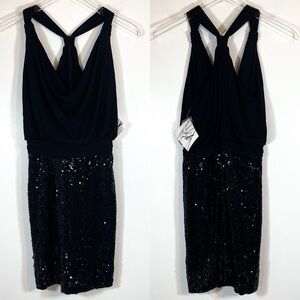 NWT Mark & James Badgley Mischka BLACK Sleeveless Cowl Neck Sequin Dress Size 2